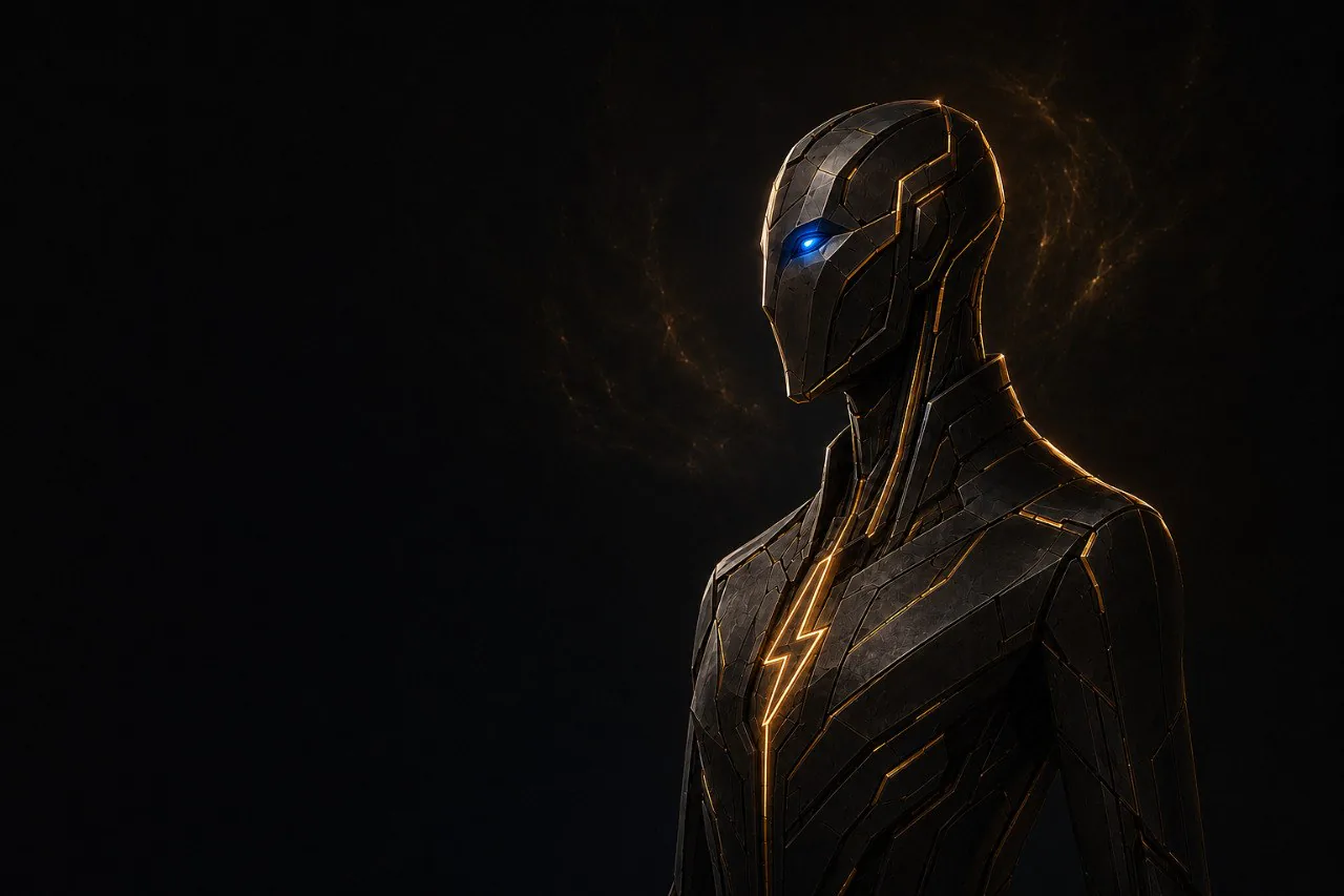 A futuristic humanoid robot representing Axion in a dark, cinematic setting.